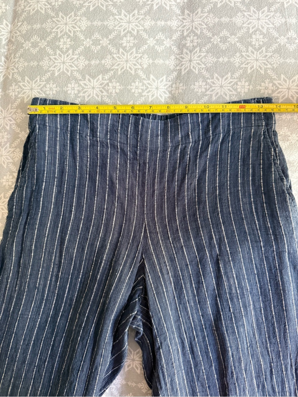 EILEEN FISHER Petite Organic Linen Pull On Blue Striped Cropped Pants XS Coastal - Picture 9 of 9